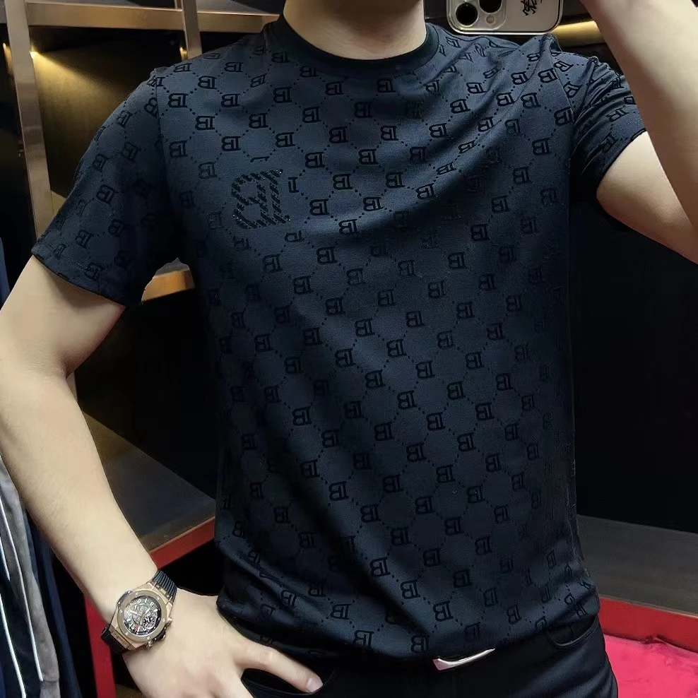 【型男穿搭】春夏新款男士新款植绒工艺短袖百搭时尚商务休闲款