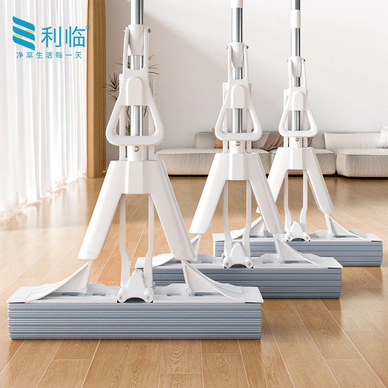 【利临】新款加大对折胶棉拖把家用二次四重挤水干湿免手洗拖地神器