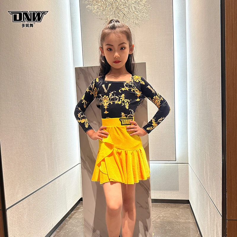DNW秋冬拉丁网红舞蹈裙练习服表演服装分体式儿童拉丁舞服练功服