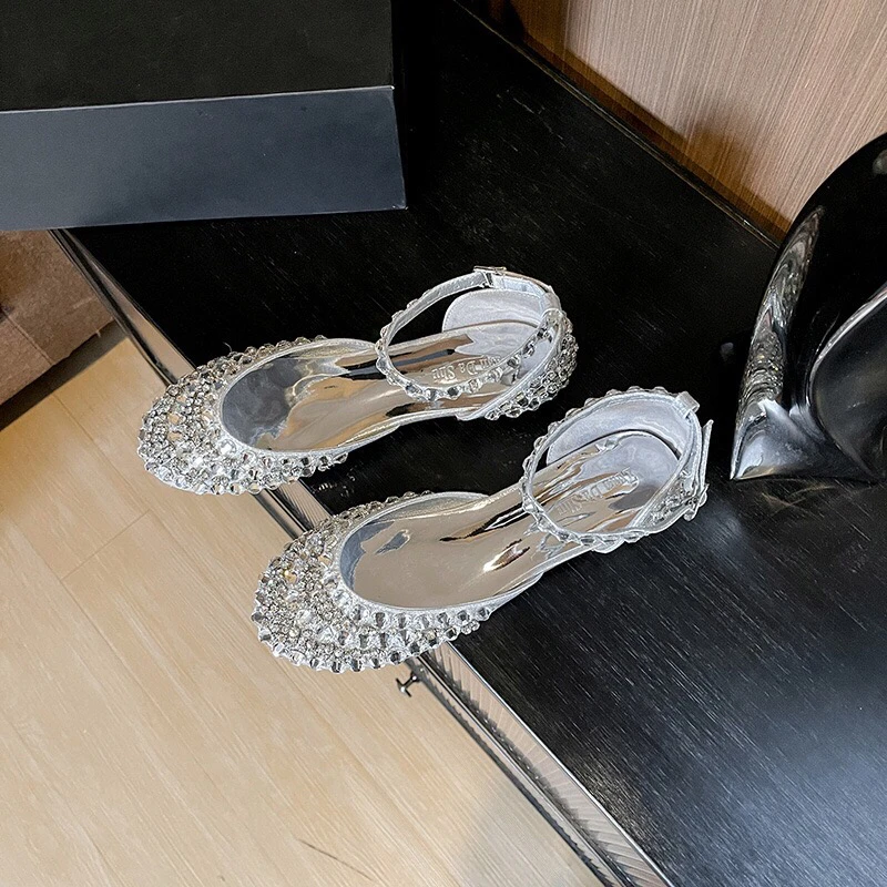 满钻中空单鞋女平底水钻水晶鞋跳舞公主鞋镶钻礼服小码表演演出鞋