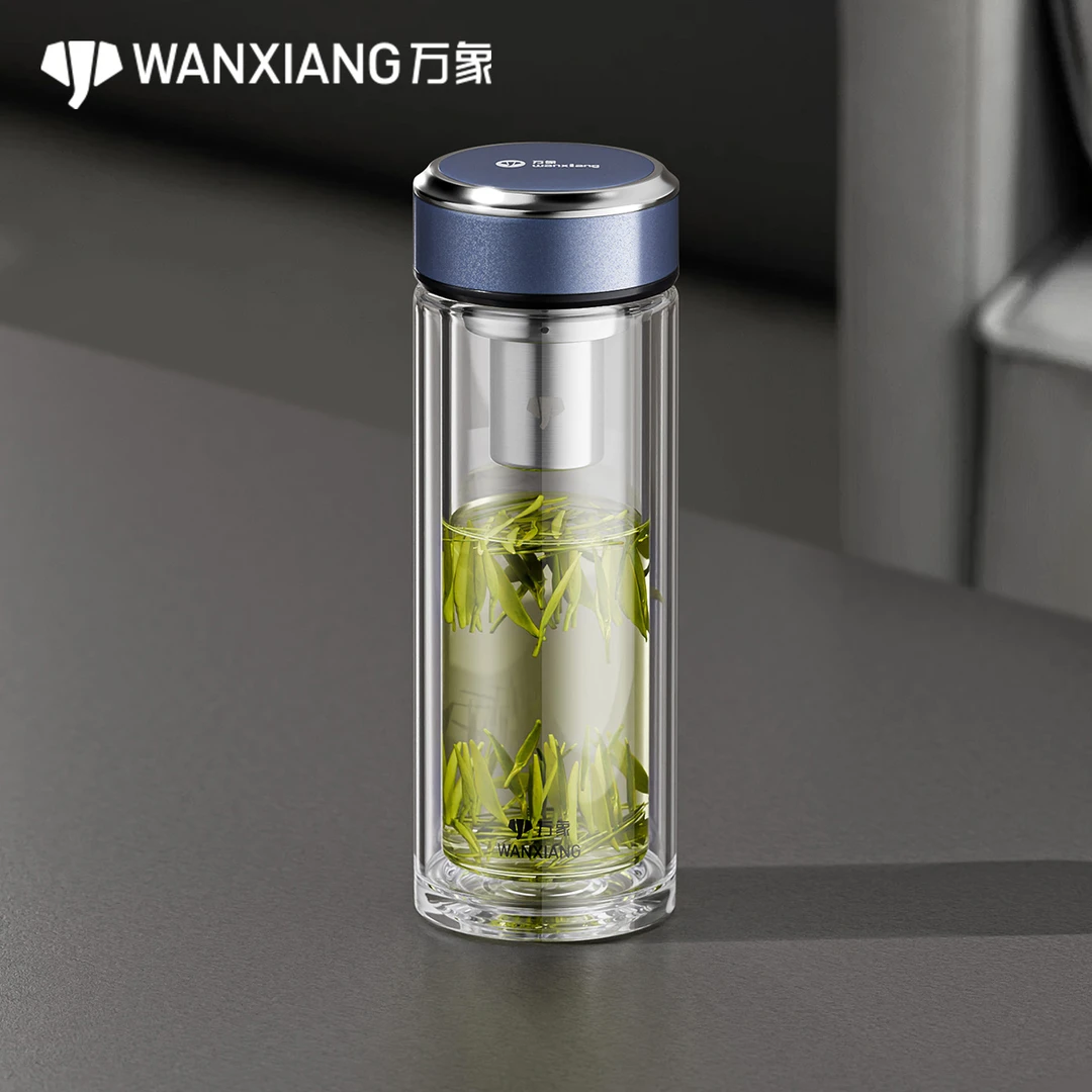 万象双层玻璃杯车载泡茶杯高档隔热便携透明水杯带盖耐热大容量