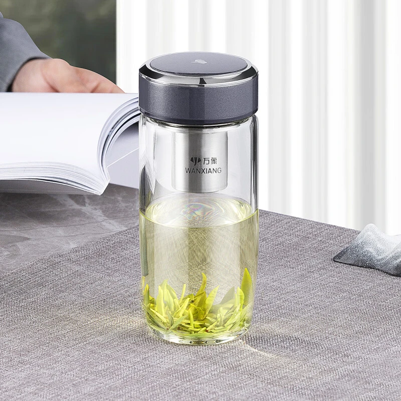 万象双层玻璃杯高档茶水杯车载便携过滤带盖大容量商务办公男女士