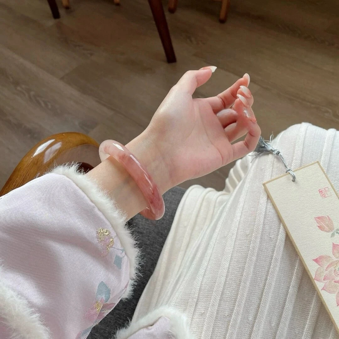 【桃花酿高品质手镯】天然玉石粉色圈口齐全百搭气质小众ins镯子