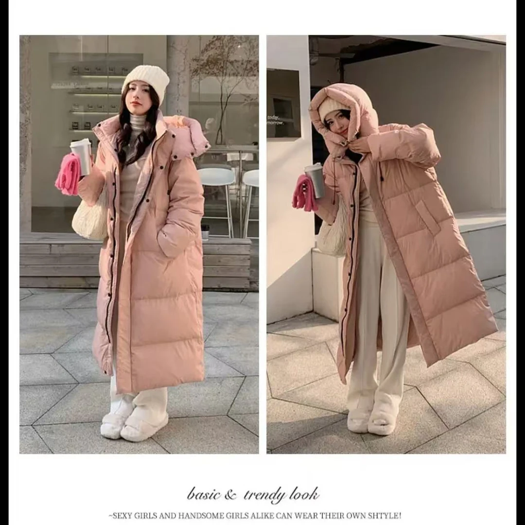 【现货】1长款加厚学生棉服韩版时尚连帽宽松保暖冬季过膝情