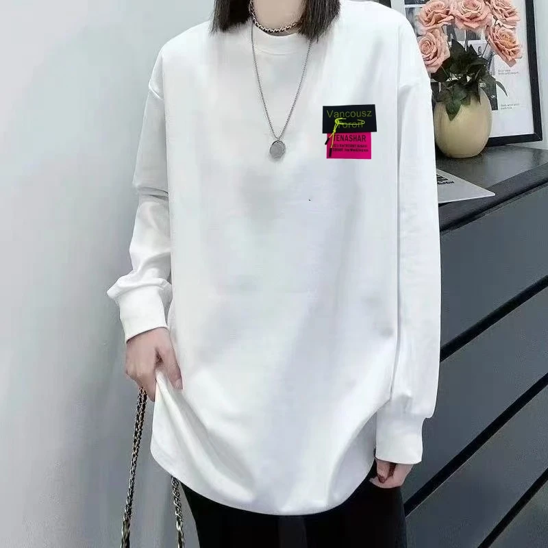 T【小红标】新款加绒打底宽松 立体小标圆领白色百搭休闲字母打底