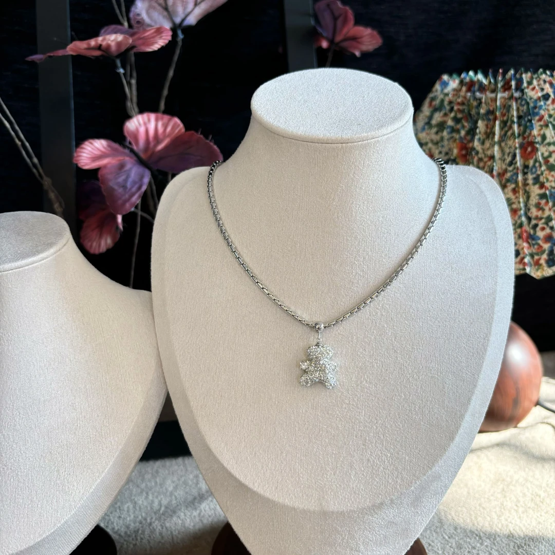 铜合金锆石吊坠 小熊吊坠项链双面带锆石爆闪！卫衣链条自留强推款