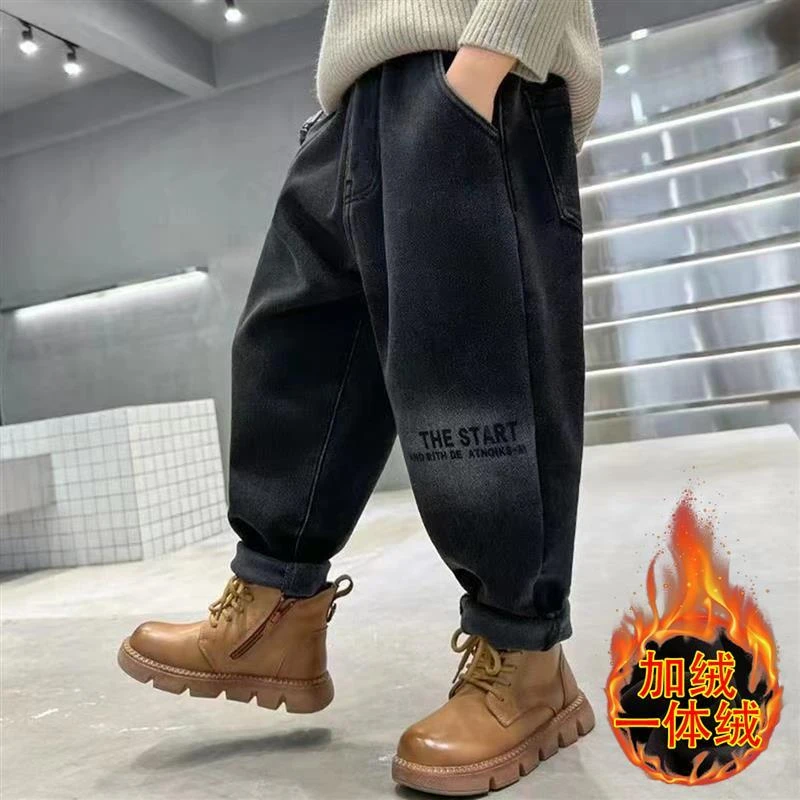 童装男童加绒牛仔裤冬款儿童宽松保暖裤子中大童长裤男孩休闲裤潮