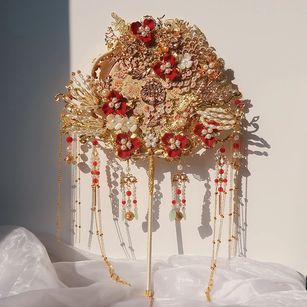 材料扇子包婚扇diy结婚中式新娘感喜扇团扇双面婚礼高级秀禾出嫁