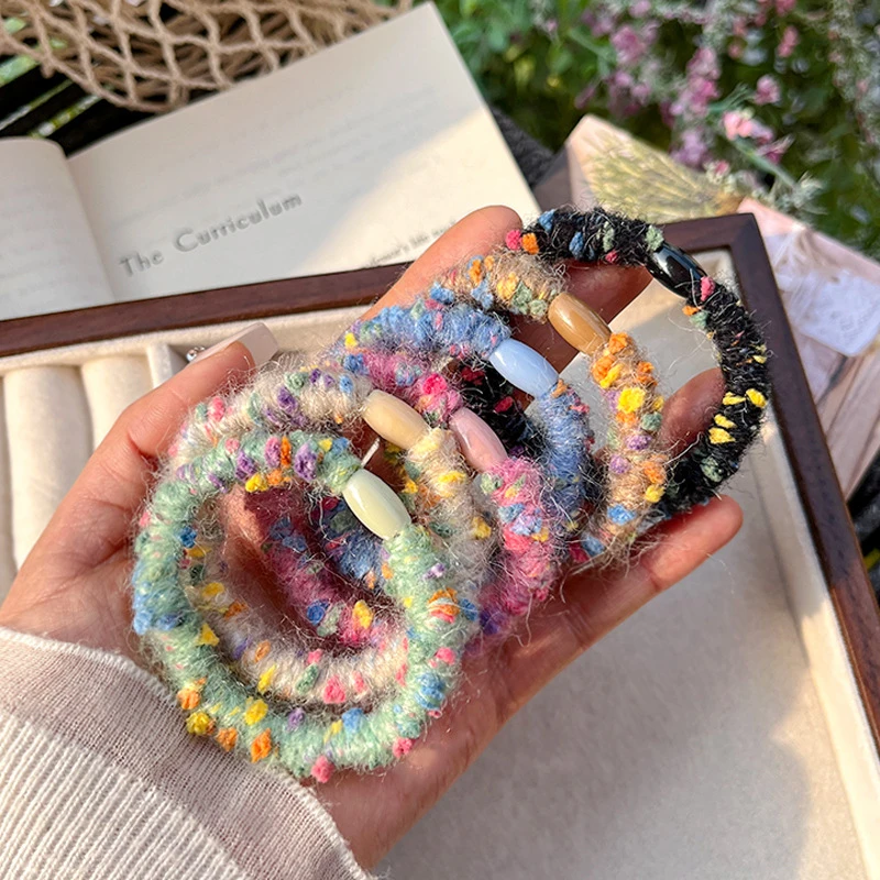 秋冬毛绒绒ins彩色毛线发绳高弹力精灵彩快乐小众皮筋不伤发发圈