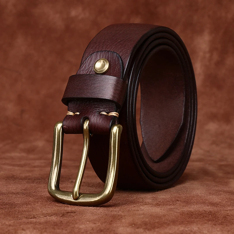 个性潮流复古做旧凹纹水洗头层牛皮真皮皮带男百搭休闲牛仔裤腰带