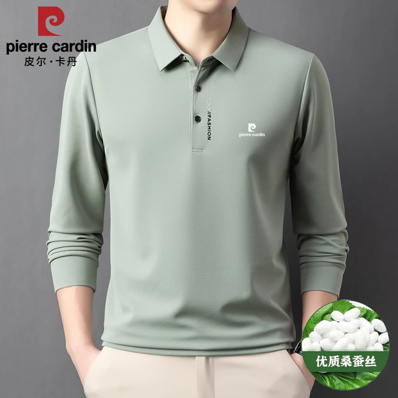 皮尔卡丹长袖T恤男2025秋季新款高档polo衫休闲翻领男装纯色上衣