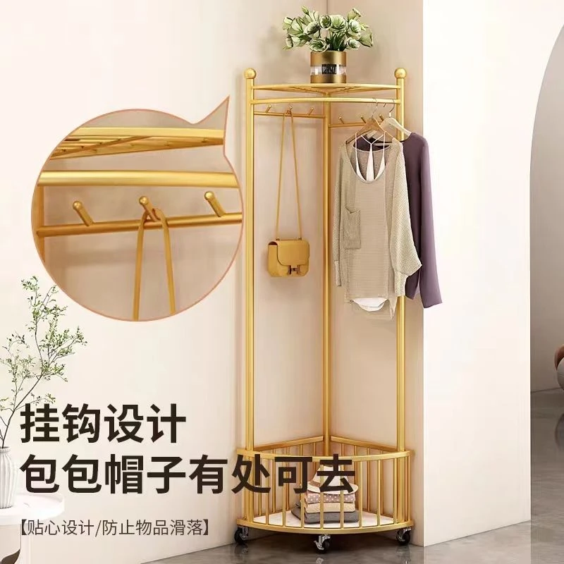 转角落地衣帽架家用卧室拐角挂衣架简易靠墙收纳神器角落晾衣帽架