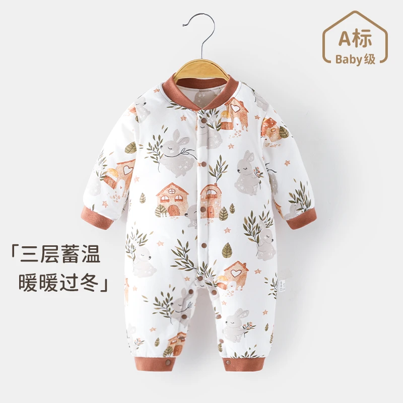 婴儿夹棉保暖连体衣秋冬装加厚加棉新生儿衣服宝宝男纯棉冬季棉衣