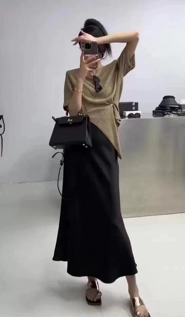 千绒花8862春季新款高腰气质垂感鱼尾半身裙