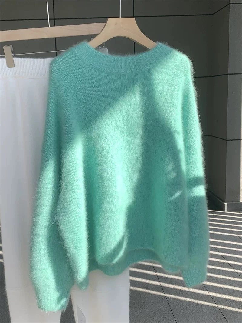 QianRH-9709秋冬新款羊驼绒拉毛慵懒风软糯宽松百搭圆领针织衫