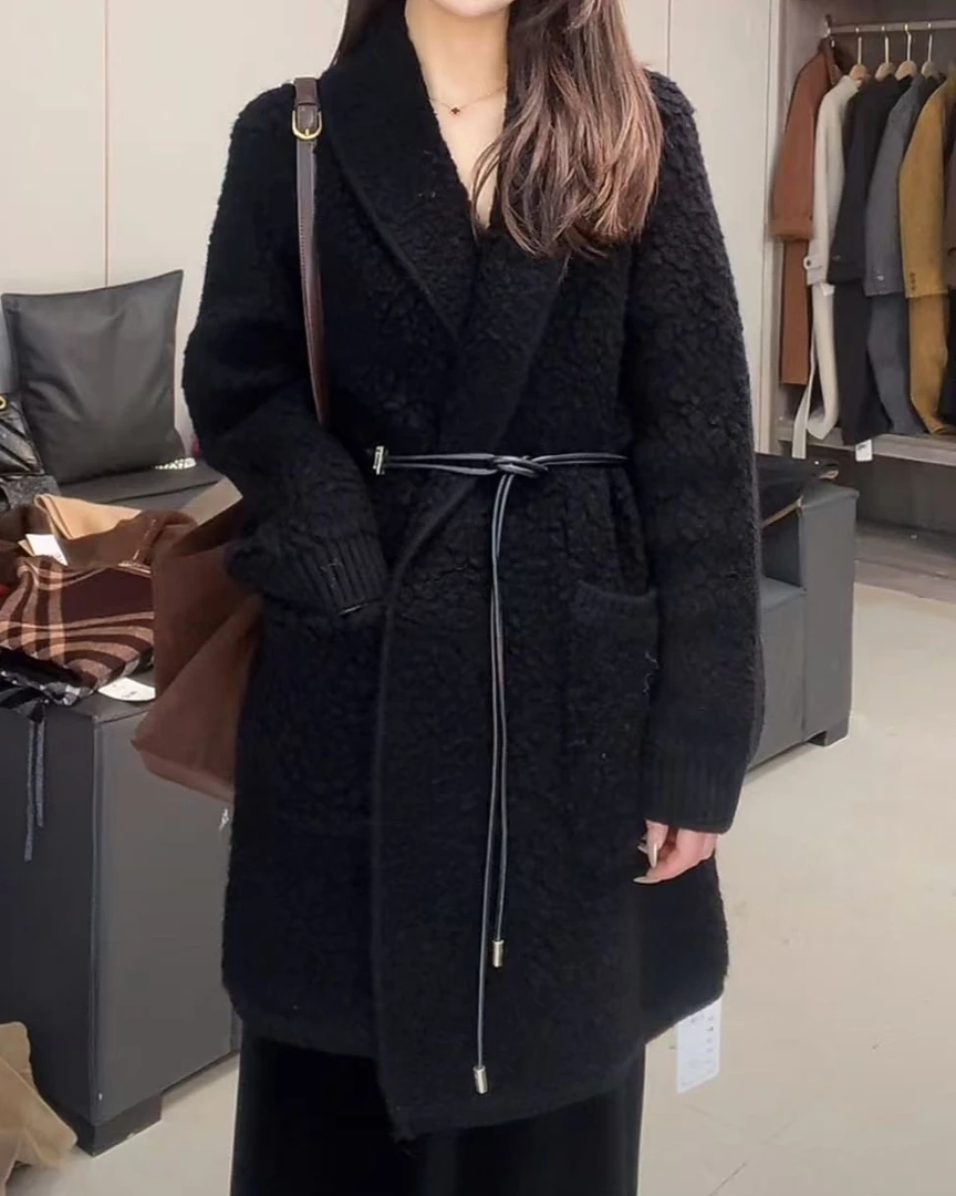 QianRH-9715秋冬新款慵懒风V领圈圈羊毛针织开衫外套