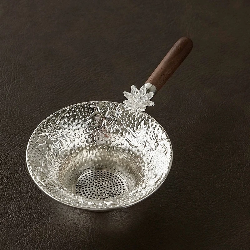 鎏银莲花茶漏茶道茶具