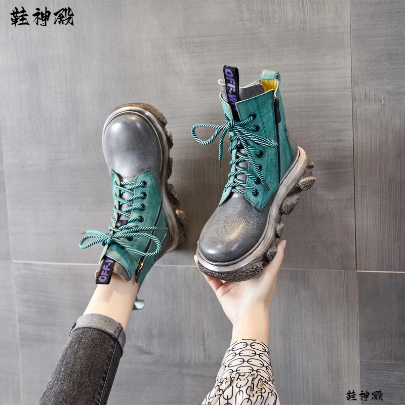 英伦风马丁靴女2025秋季新款单靴百搭休闲机车靴真皮松糕厚底短靴