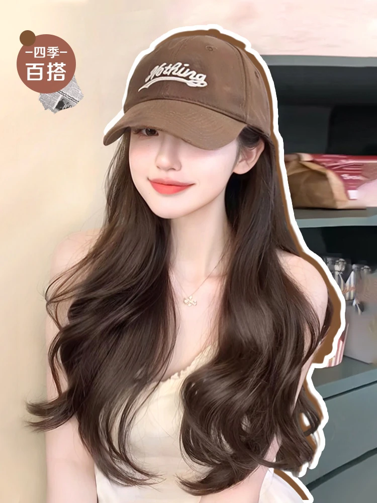 假发帽子一体秋冬时尚鸭舌帽大波浪卷发自然仿真发全头套女假发帽