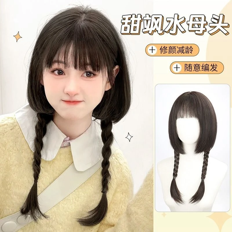 水母头假发女长发全头套式自然仿真人发新款日系lolita公主切整顶