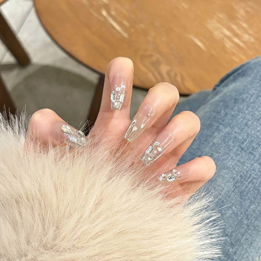 【碎云】手工定制穿戴甲秋冬气质显白爆闪美白清透感美甲