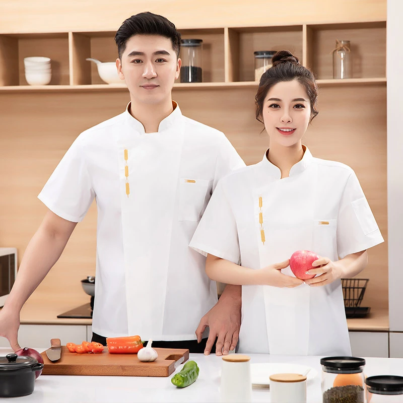 厨师服厨师工作服新款食品酒店职业装夏天夏装短袖夏季厨衣黑白