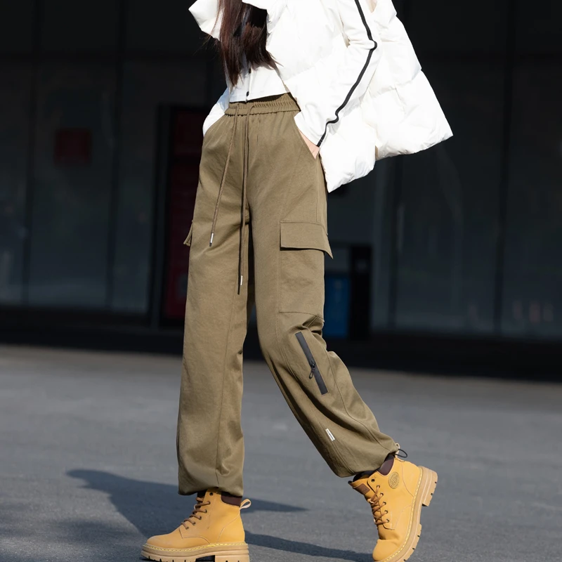 美式工装羽绒裤女外穿秋冬白鸭绒宽松户外时尚雪地裤休闲直筒棉裤