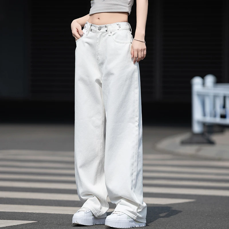 轻奢窄版白色牛仔裤女爆款宽松裤子2025新款直筒设计感显瘦阔腿裤