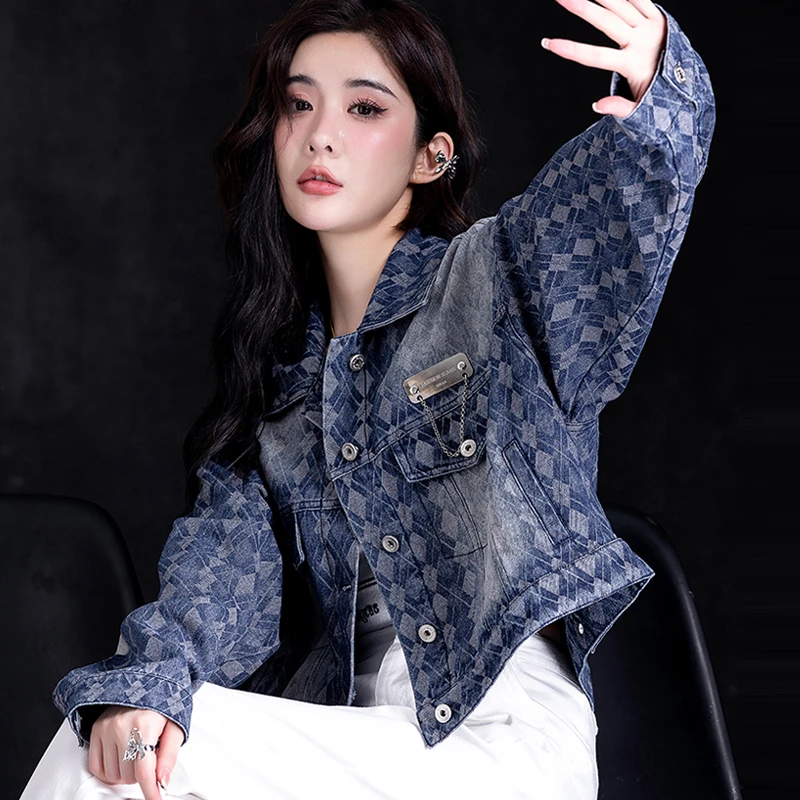 高级感牛仔外套女款爆款2025春秋新款复古短款小众夹克小个子上衣