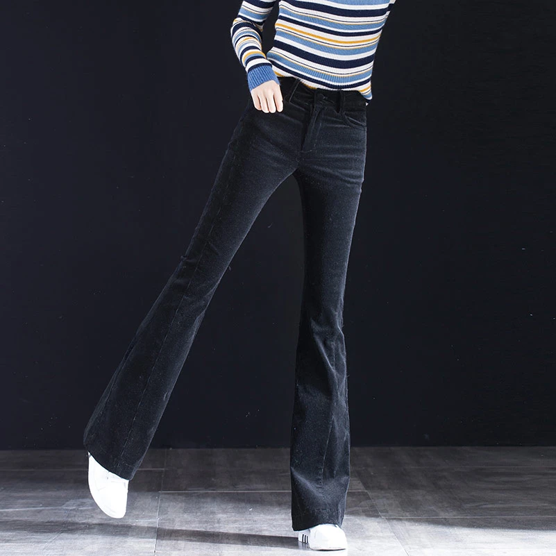 高档灯芯绒裤子女爆款2025秋冬新款气质微喇叭裤修身条绒加绒长裤