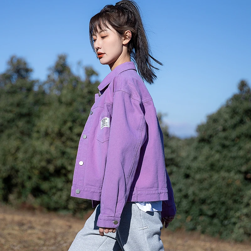 多巴胺紫色牛仔外套女2025春秋新款牛仔衣韩版夹克小个子时尚上衣