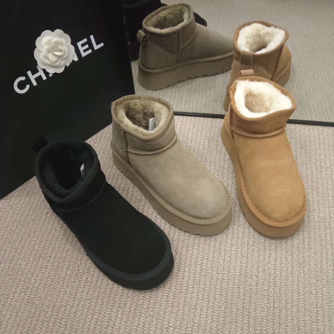 真皮厚底雪地靴磨砂牛皮加绒保暖雪地棉短筒圆头冬季靴子短靴女