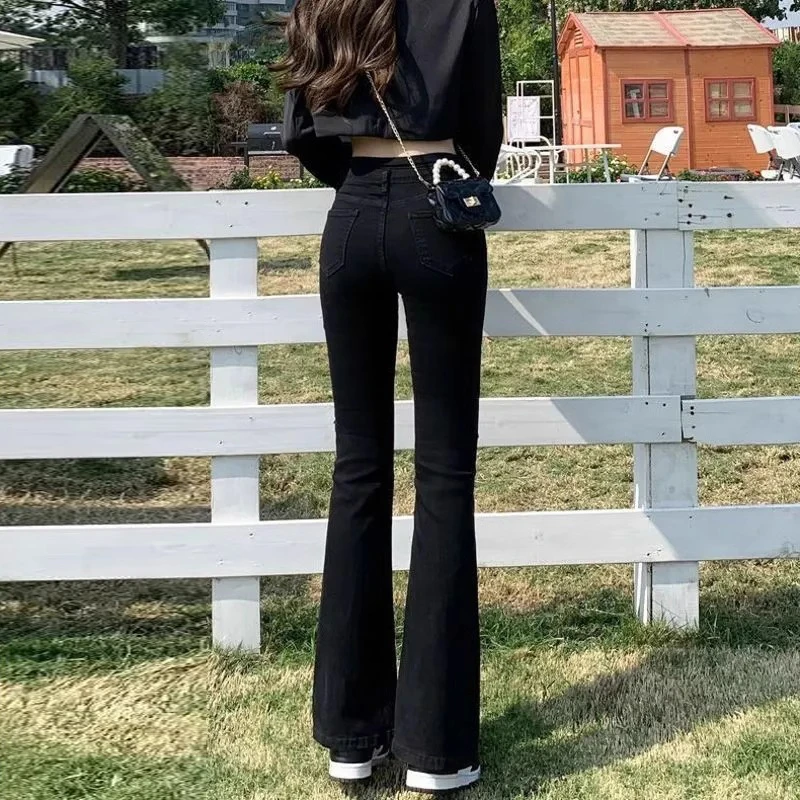 黑色微喇叭牛仔裤女2025秋冬加绒高腰显瘦梨型身材小个子马蹄裤