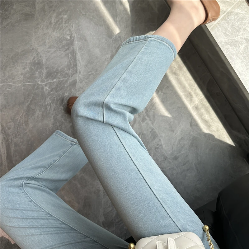 浅色牛仔裤女夏季薄款2025年新款高腰显瘦九分小个子直筒烟管裤子