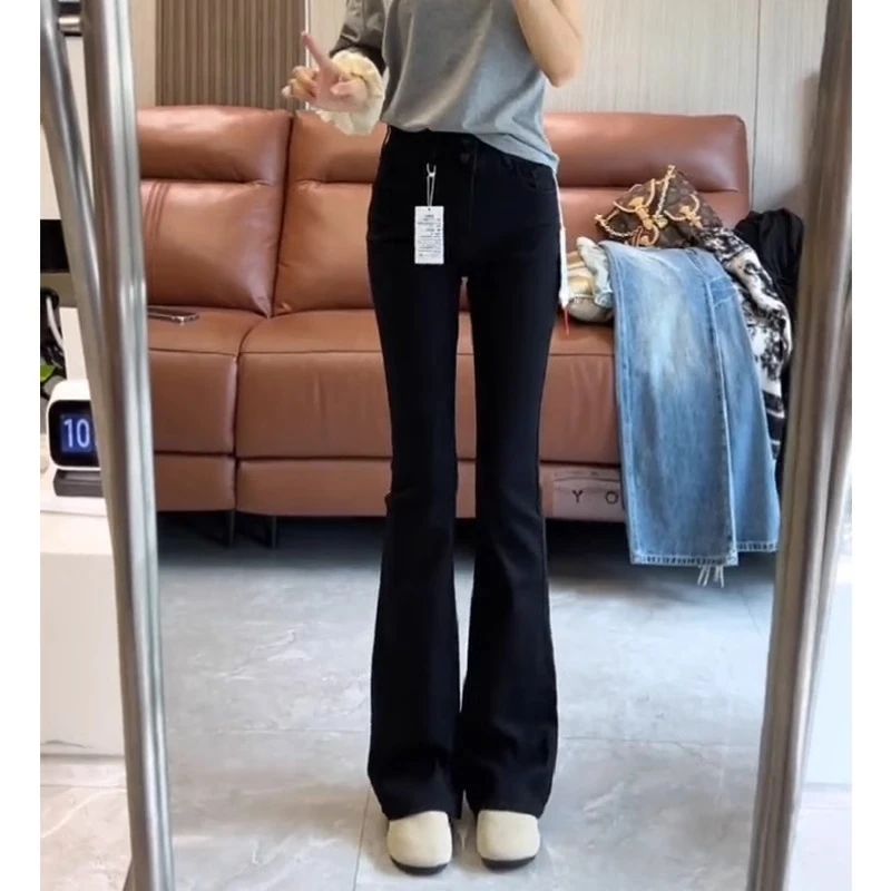 黑色微喇牛仔裤女春秋2025新款小个子马蹄裤显瘦高腰喇叭裤修身