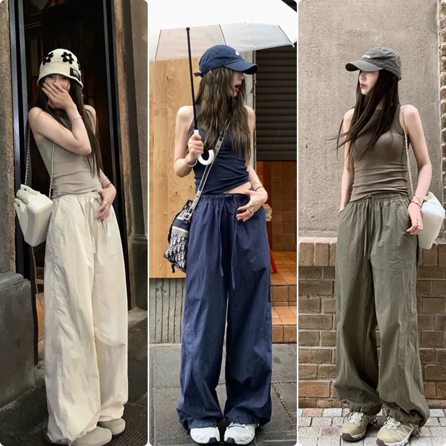 2025年夏季美式复古今年流行一整套运动休闲风背心+工装裤