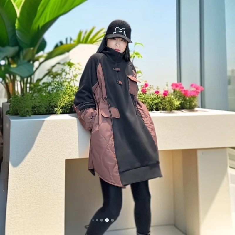 加绒加棉中长款收腰显瘦连衣裙外套卫衣时尚气质百搭秋冬14088