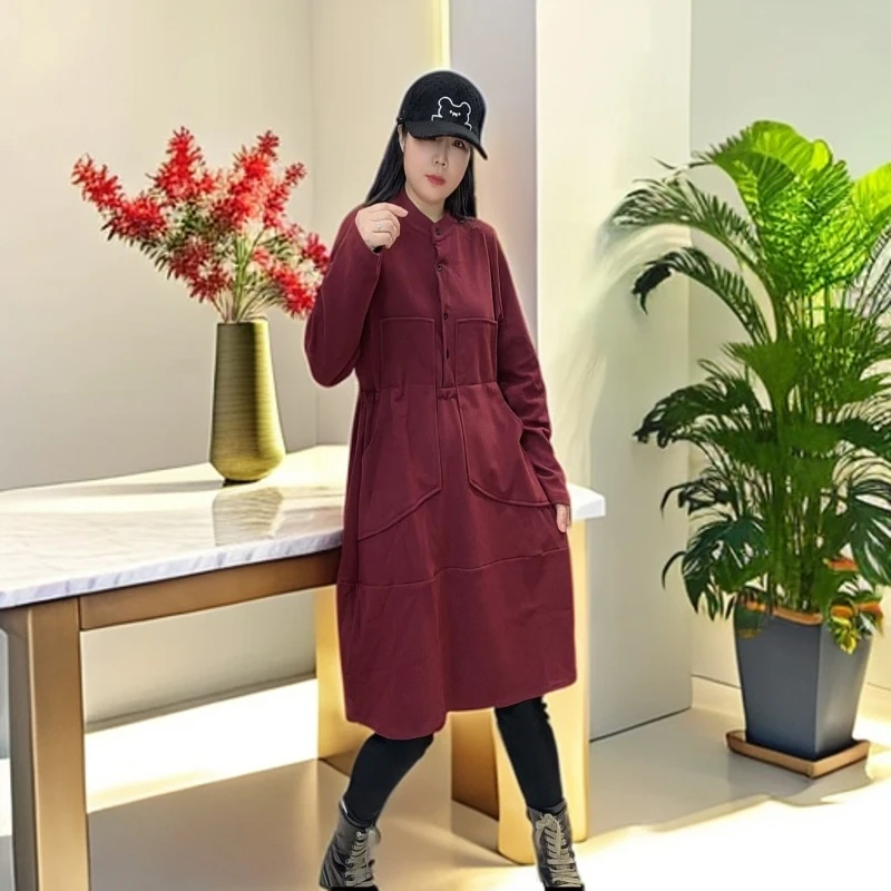 加绒大码显瘦时尚休闲宽松女装538-12气质韩版中长款百搭洋气