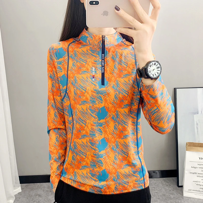 春夏新款户外运动速干t恤女防晒长袖速干衣轻薄款透气迷彩跑步T恤