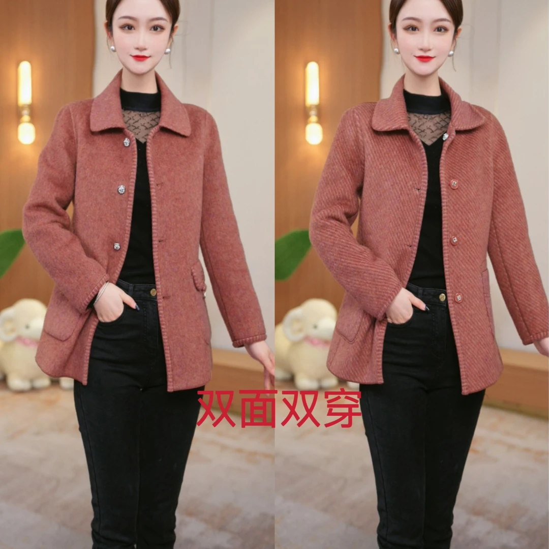 Wliya/维荔娅短款蔷薇粉双面穿羊毛大码显瘦大衣春秋洋气薄荷曼波