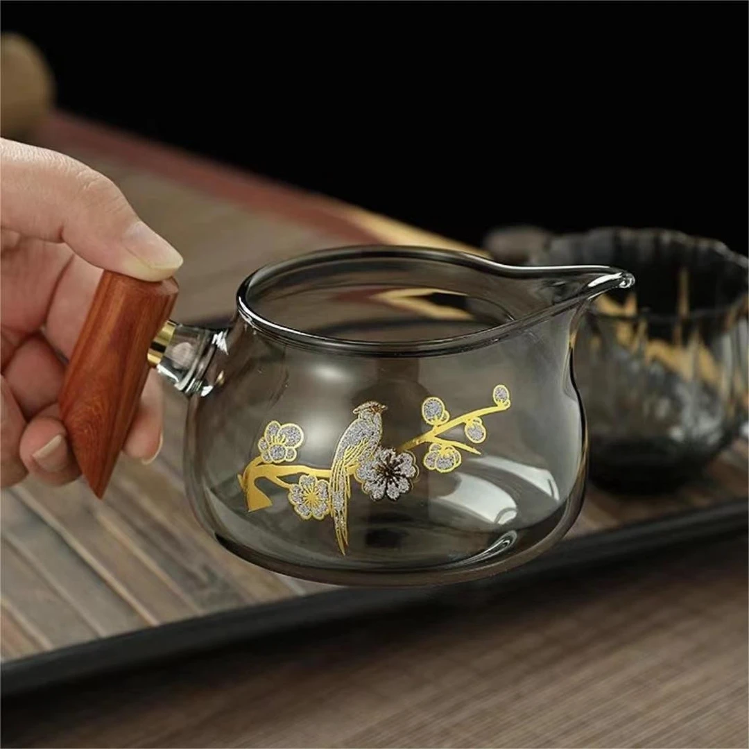 匠灶堂木雀公杯烟灰色加厚公道杯耐热手工茶道分茶家用木把中式