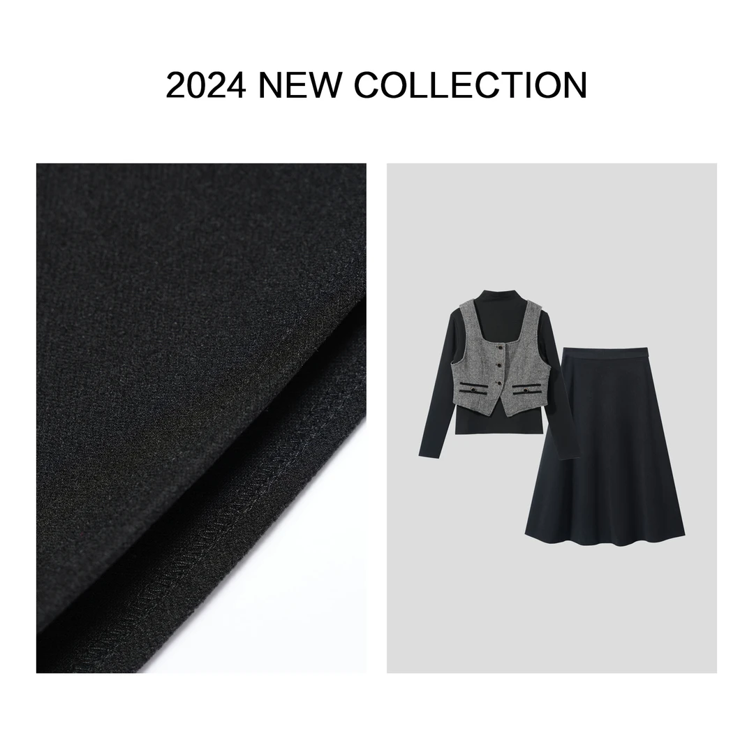 【龙哥专属】D5F16035A 轻熟风秋装新款收腰显瘦A字裙套装-6035