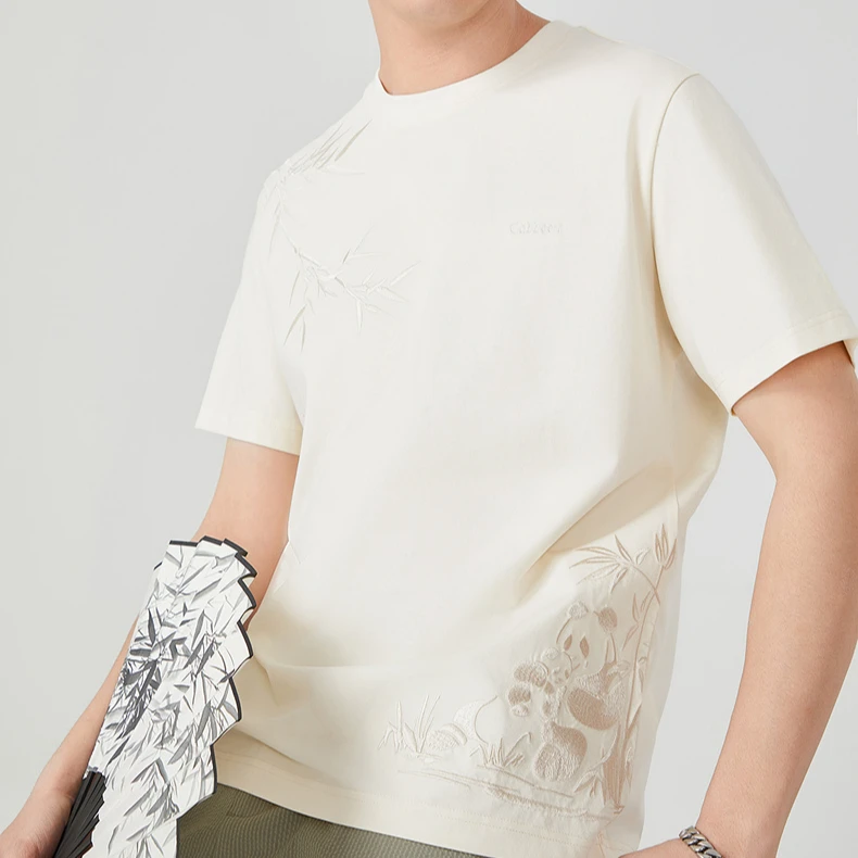 【凉感】CABBEEN卡宾B男士夏季透气T恤国宝熊猫刺绣短袖3242132018