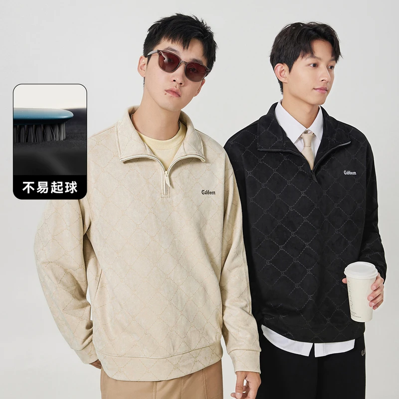 CABBEEN卡宾男装老花满印卫衣大码秋新款LOGO刺绣上衣3234164074