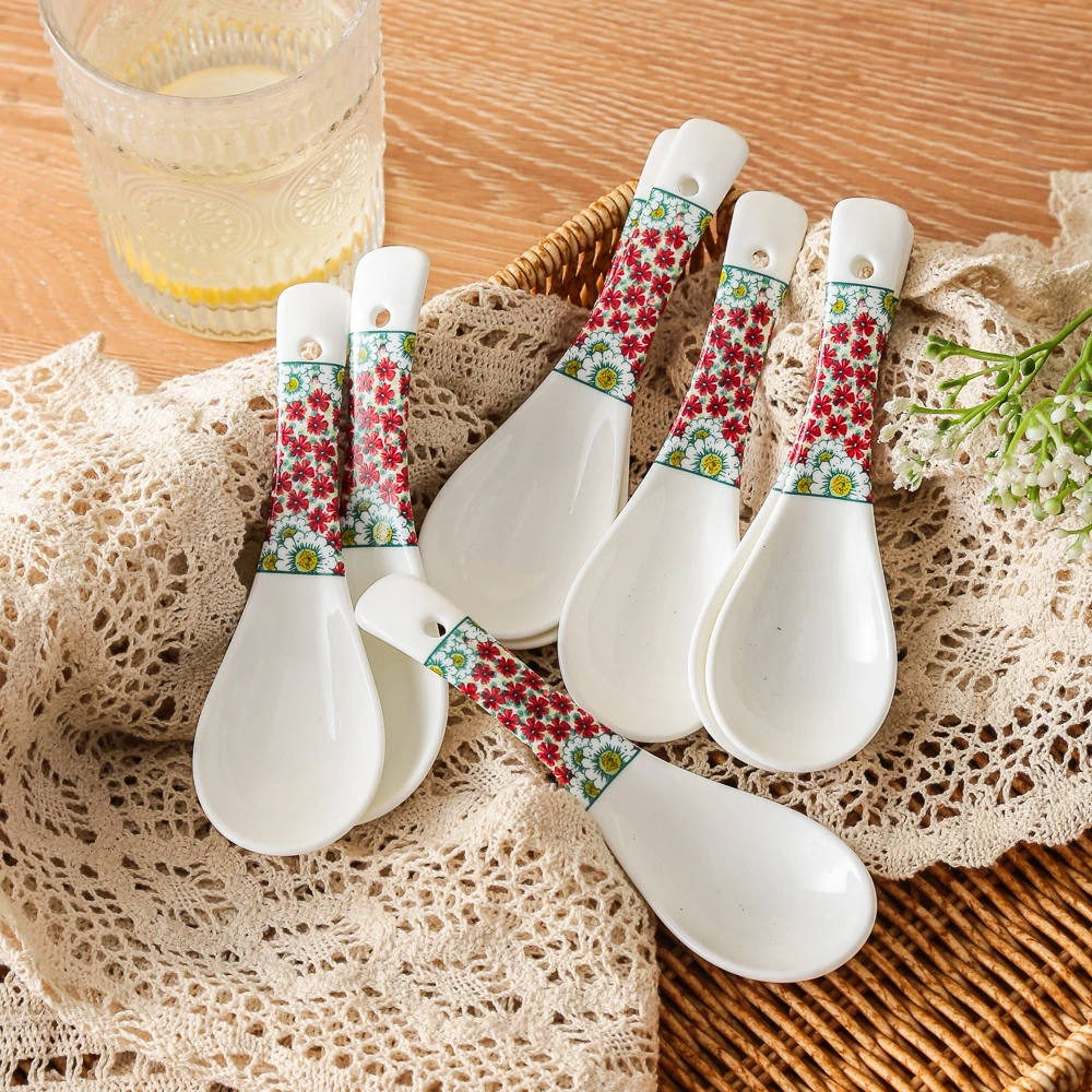 轻奢小众波西米亚风家用创意陶瓷餐具饭勺汤匙喝汤红浆果小汤勺