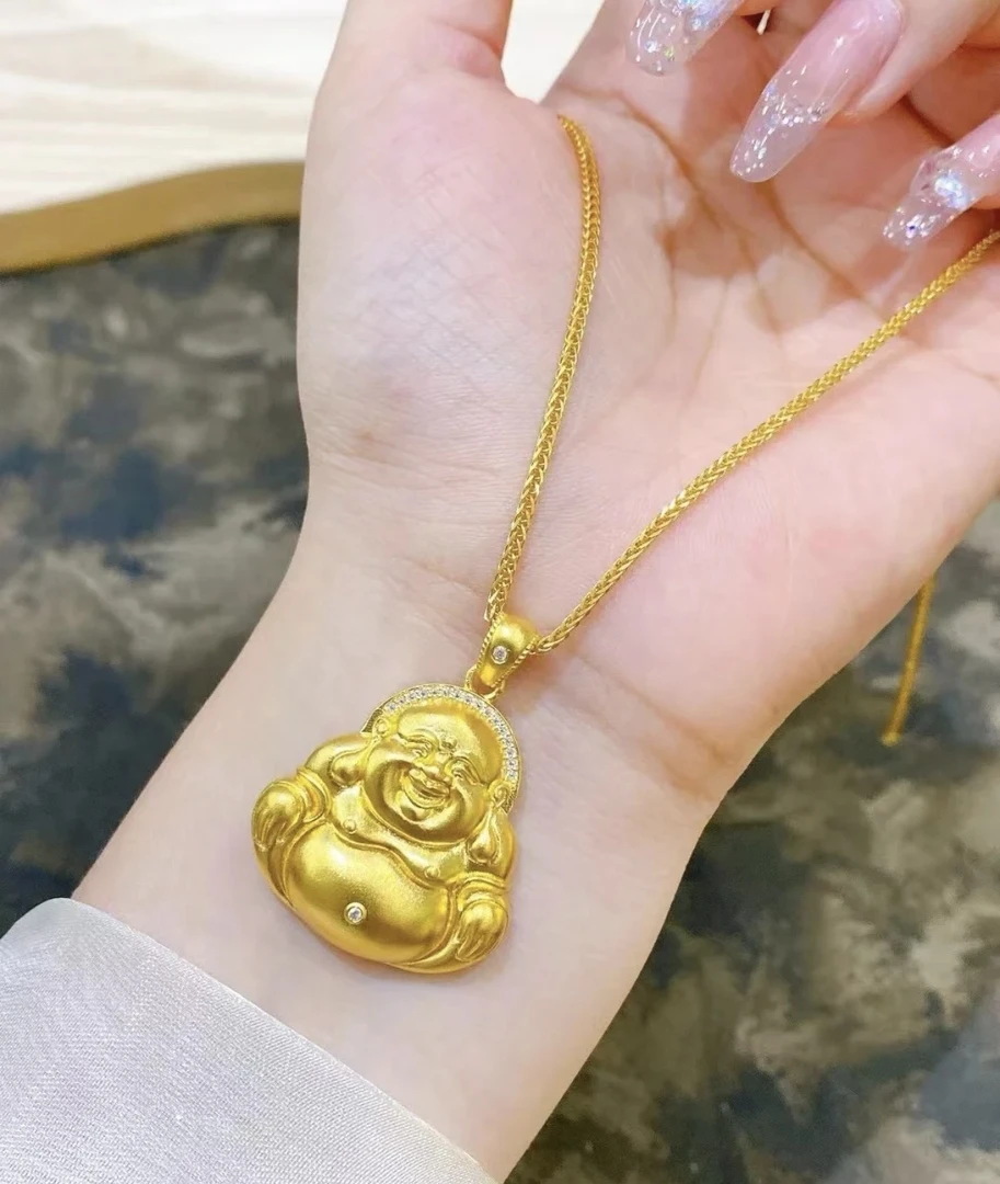 铜合金吊坠 新中式国风佛公项链女大肚佛精美弥勒佛吊坠肖邦链款