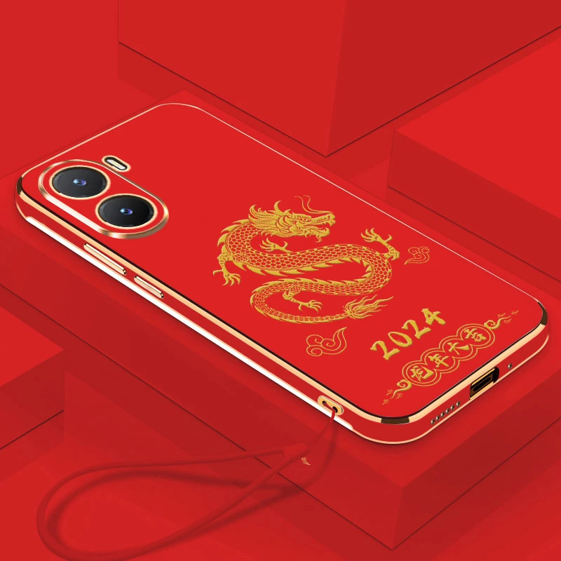 2024龙年大吉vivoY35手机壳直边电镀全包镜头软壳