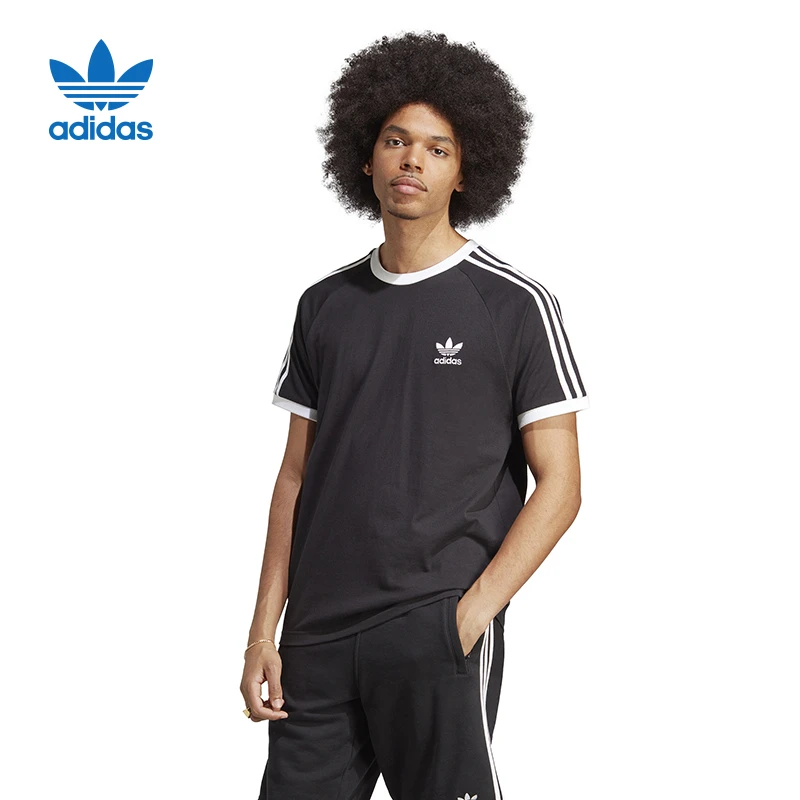 adidas阿迪达斯三叶草男新款时尚经典三条纹圆领短T恤IA4845