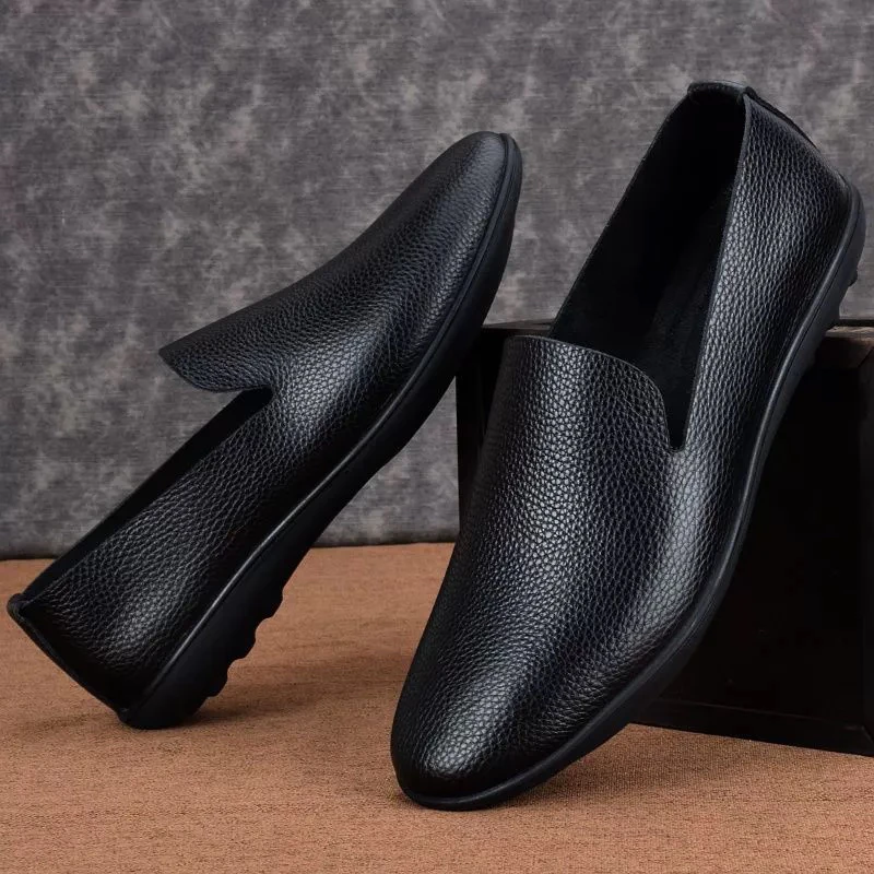 透气轻便单层皮鞋男真皮英伦韩版套脚软皮软底外贸男鞋懒人豆豆鞋