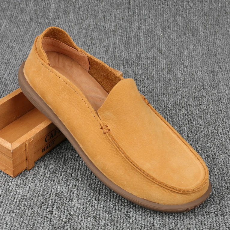 新款休闲皮鞋男单层透气低帮皮靴大码软皮商务一脚蹬牛皮男鞋